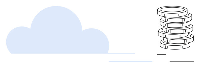 Blue cloud shape with stacked coins representing cloud storage, economic growth, or financial services. Ideal for cloud computing, savings, investment, fintech, data economy, financial analysis