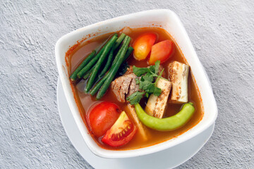 Freshly cooked Filipino food called Pork Sinigang