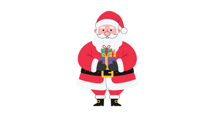 Fototapeta premium Jolly santa claus holding a colorful gift box with a red ribbon and a white bow a festive symbol of the winter holiday season spreading cheer and goodwill everywhere