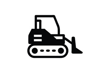 Bulldozer Icon Black Silhouette on White Background