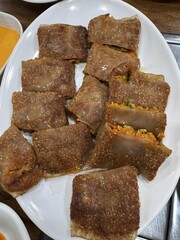 Savory Buckwheat Pancakes with Glutinous Texture and Kimchi Filling