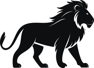 Lion Walking Silhouette – Black Vector Wildlife Animal Isolated on White Background

