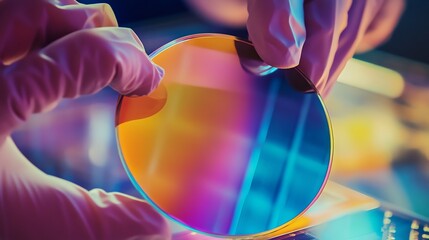 Employees are carefully coating silicon wafers with a light-sensitive photoresist material.