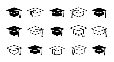 Graduation caps icons for academic achievement design needs