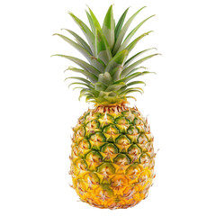 Fresh pineapple, vibrant yellow skin, green crown