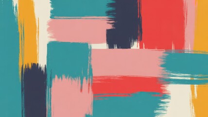 Abstract colorful brush strokes with bold geometric shapes and a vibrant color palette