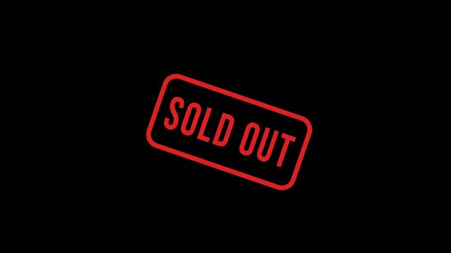 Animated Sold Out Stamp in Red Ink with Rubber Stamp Effect on Black Background. 4K video
