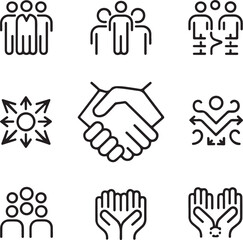 Obraz premium Teamwork and Strategic Partnership Line Icons – Thin Editable Vector Pack