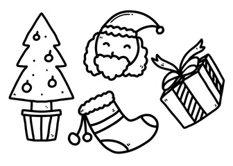 Hand drawn cartoon vector illustration of christmas day set for holiday celebration