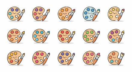 Cute painting palette collection with brush set for creative