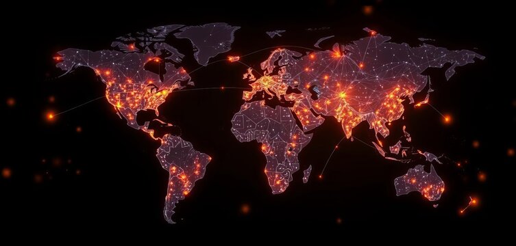 World map with glowing network connections illustrating global business and social media,  futuristic, global network