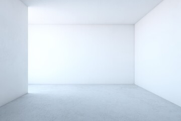 Empty White Room Interior with Concrete Floor and Walls for Architectural Visualization