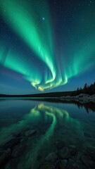 Aurora Borealis: Captivating Northern Lights Over Tranquil Night Sky Reflection in a Stunning Nature Landscape Adventure Photography