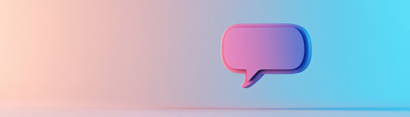 Chat bubble icon with blue and pink gradient on pastel background, symbolizing communication and digital messaging