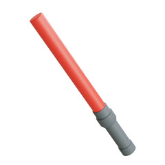 3D render of a red signal baton held vertically with light gray handle, isolated on white background, used for safety or traffic control.

