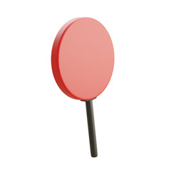 Red handheld circular traffic paddle viewed slightly from the side, used for signaling, safety control, or alerting vehicles in 3D render.

