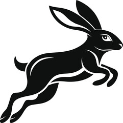Jackrabbit Leaping Silhouette – Black Minimal Vector Wildlife Animal