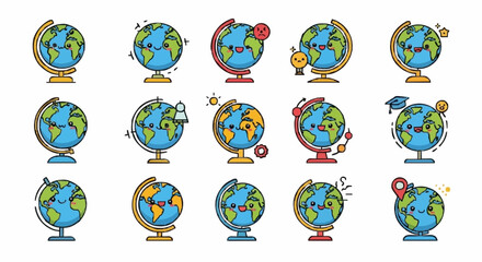 Cute globe characters learning and exploring the world