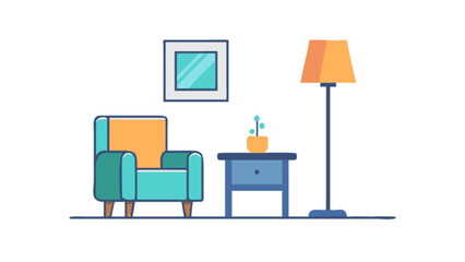 Modern living room interior design with armchair lamp and table vector illustration design concept art