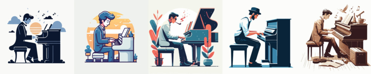 VECTOR IMAGE OF A MAN PLAYING THE PIANO WITH A WHITE BACKGROUND