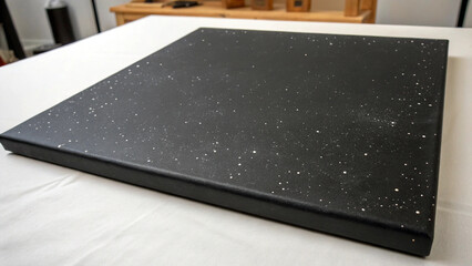 Black canvas artwork displaying a cosmic night sky with painted white star details