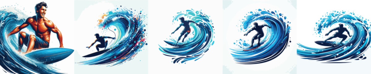 VECTOR IMAGE OF A MAN SURFING ON A WHITE BACKGROUND
