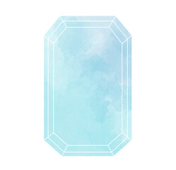 四角い宝石の水色水彩素材