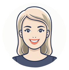 Female Avatar with Blonde Hair Smiling Cartoon Portrait Illustration in Circle Frame