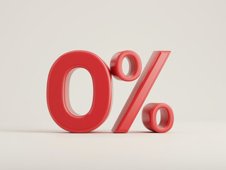 A red zero percent symbol standing on a white surface in a studio shot