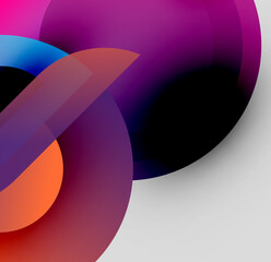 Abstract circles overlap, creating vibrant gradients. Purple, orange, blue hues dominate composition. Minimalist design, modern aesthetic.