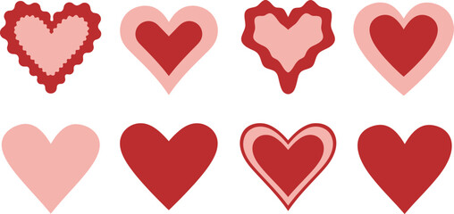 Red pink hearts collection love valentine romantic design elements
