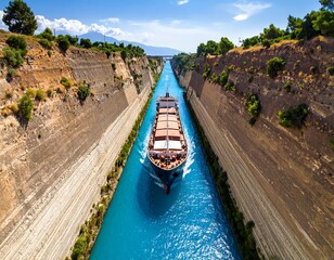 Cargo ship in a canal