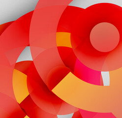 Obraz premium Abstract composition featuring overlapping circles, vibrant reds, oranges, whites. Dynamic shapes create modern visual impact.