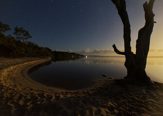 Lake Cootharaba in Queensland under the moonlight 