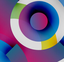 Obraz premium Abstract colorful circles overlap creating vibrant gradients. Design features smooth transitions, modern aesthetic.