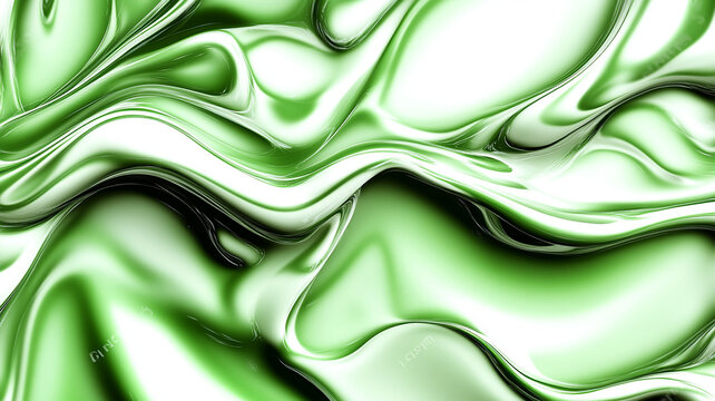 A dynamic abstract wallpaper with an organic, liquid feel. Shiny, fluid green curves and highlights create a modern design.