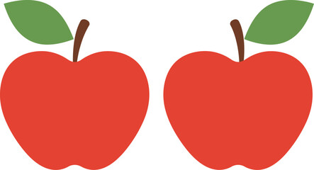 Two red apples with green leaves isolated