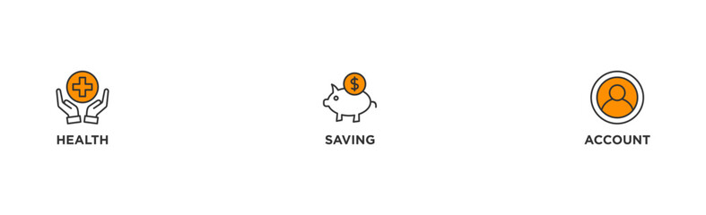 HSA banner web icon illustration concept for health saving account with icon of healthcare, growth, id card, and accounting