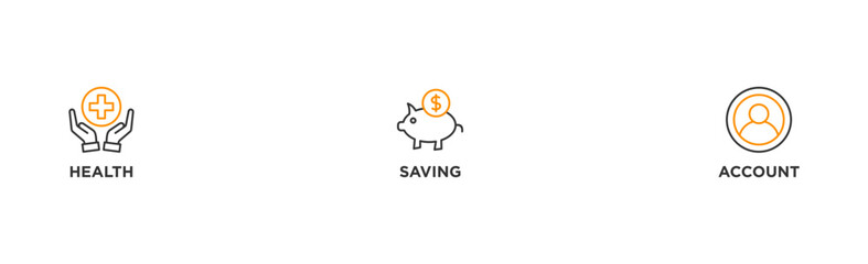 HSA banner web icon illustration concept for health saving account with icon of healthcare, growth, id card, and accounting