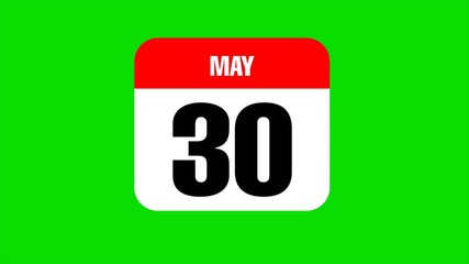 May 30 calendar animation with green screen background