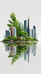 Obraz premium City island reflected in water