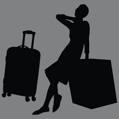 silhouette of man with suitcase