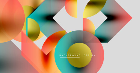 Fototapeta premium Abstract geometric shapes overlap, creating vibrant color gradients. Modern design with blurred effects, suitable for backgrounds.