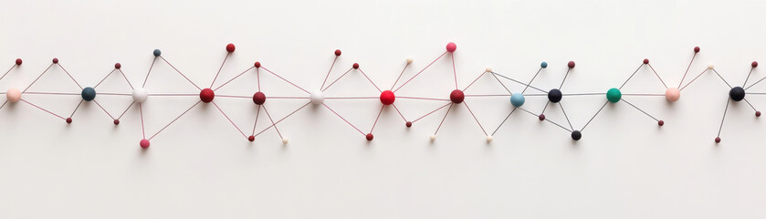 Colorful abstract molecular structure with connected spheres and lines on white background, creative science concept design