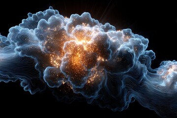 Luminous abstract energy flow with glowing lights and intricate contour lines creating a dynamic, futuristic feel