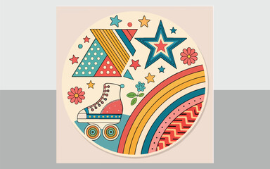 Playful Retro 70s 80s Sticker Graphics – Vibrant Vintage Aesthetic for Trendy Designs