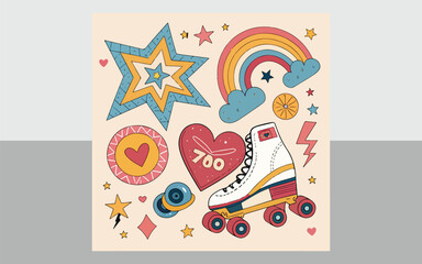 Playful Retro 70s 80s Sticker Graphics – Vibrant Vintage Aesthetic for Trendy Designs