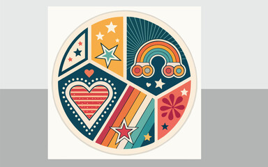 Playful Retro 70s 80s Sticker Graphics – Vibrant Vintage Aesthetic for Trendy Designs