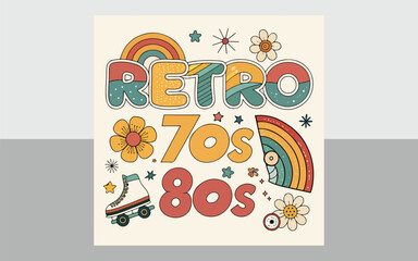 Playful Retro 70s 80s Sticker Graphics – Vibrant Vintage Aesthetic for Trendy Designs