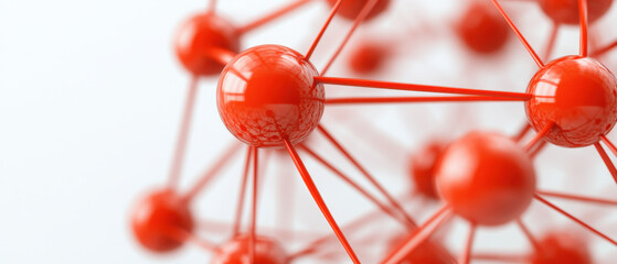 Molecular structure with red connected spheres representing atoms and bonds in scientific concept visualization